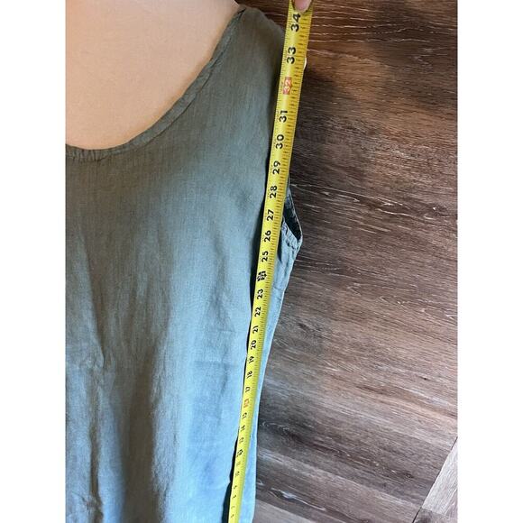 Stella Martini M Linen Dress Lagenlook Made in Italy Green Sleeveless A-Line - Picture 3 of 7